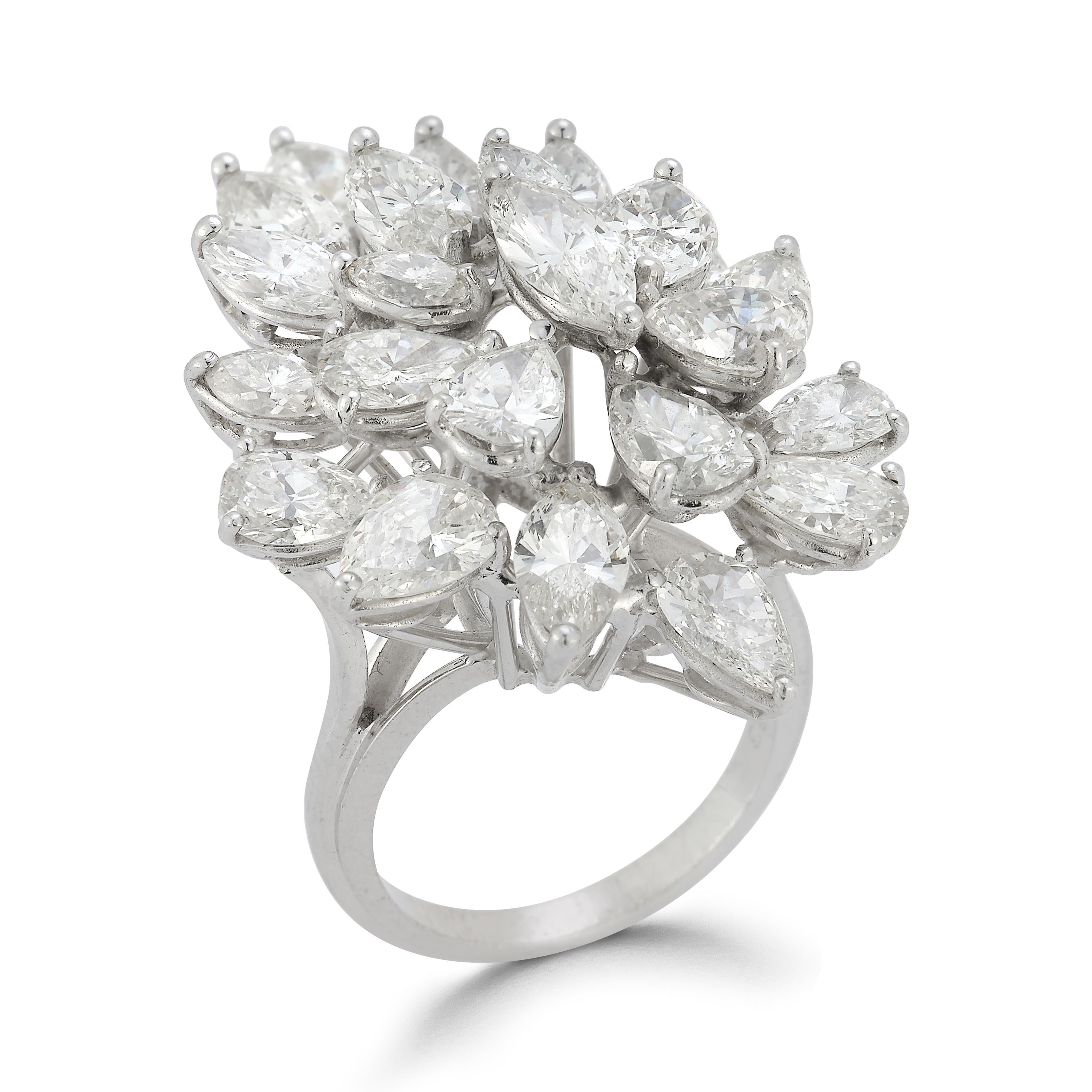 Diamond Cluster Ring White Gold - 23 marquise cut & pear cut diamonds set in white gold

Diamond total approximate weight: 11.4ct

Ring Size: 6
Re-sizable Free Of Charge 