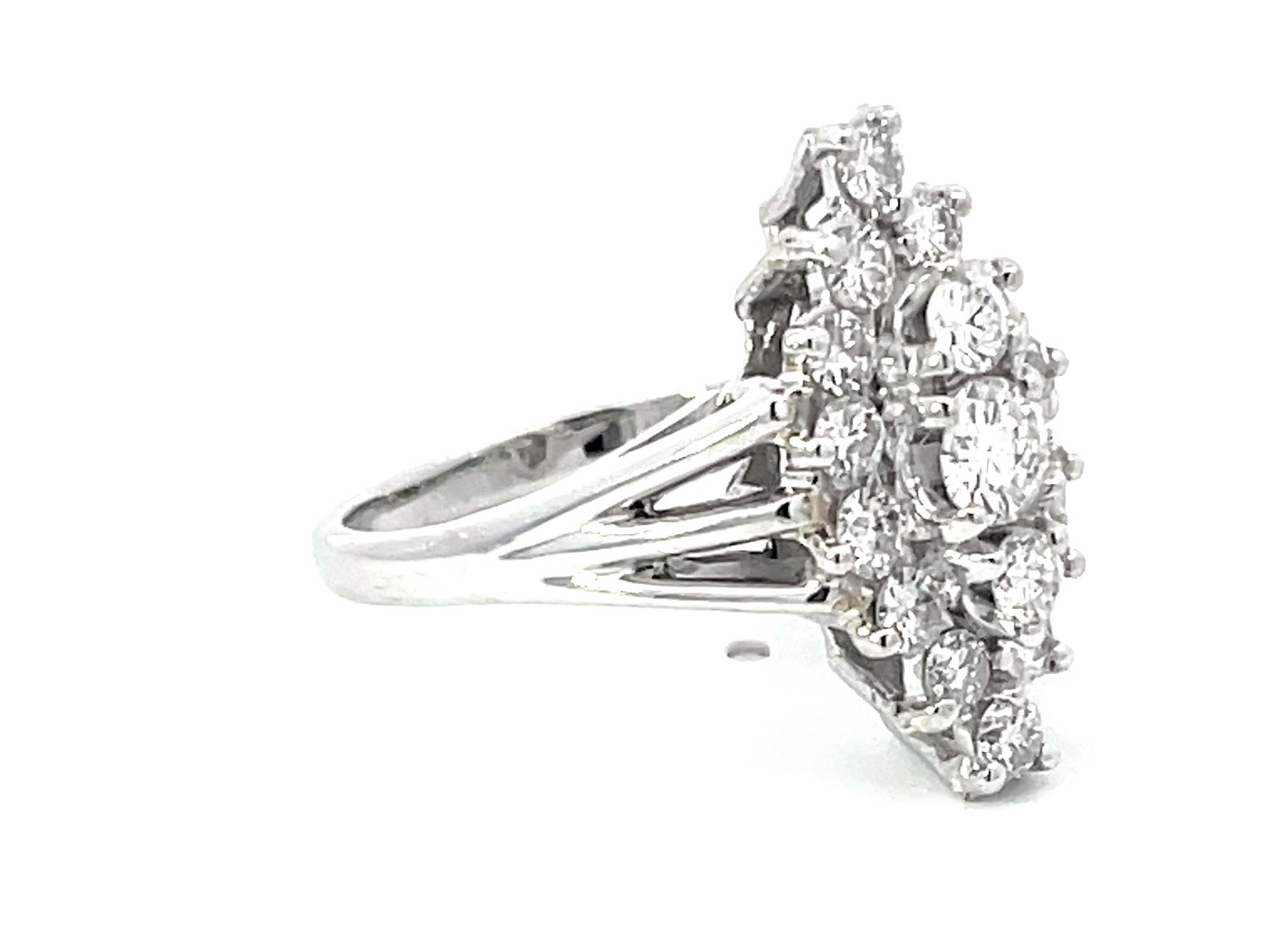 Modern Diamond Cluster Ring in 14k White Gold For Sale