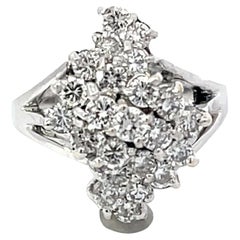 Vintage Diamond Cluster Ring in 14k White Gold