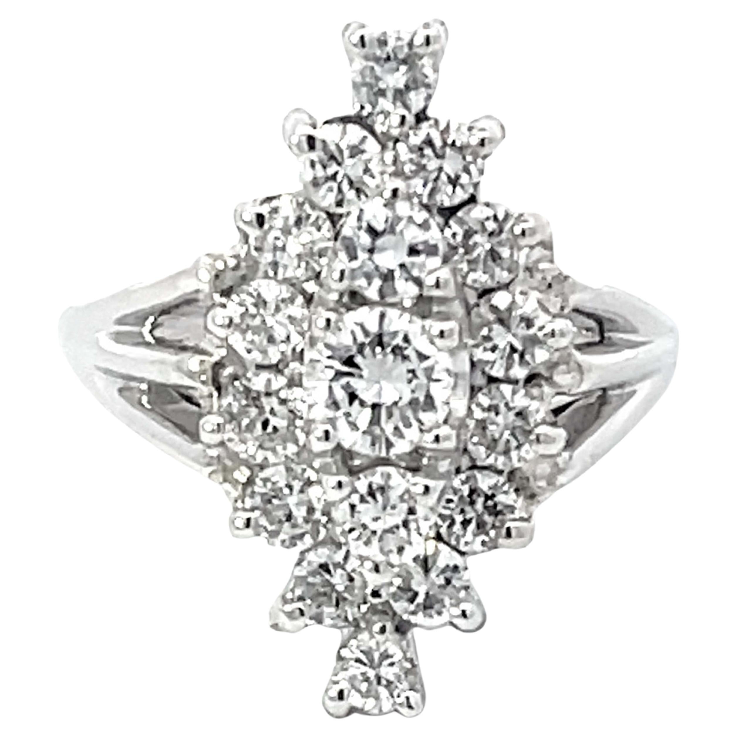 Diamond Cluster Ring in 14k White Gold For Sale