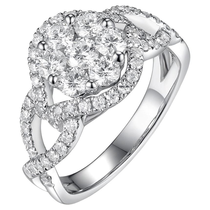 Diamond Cluster Ring in 18 Karat White Gold For Sale