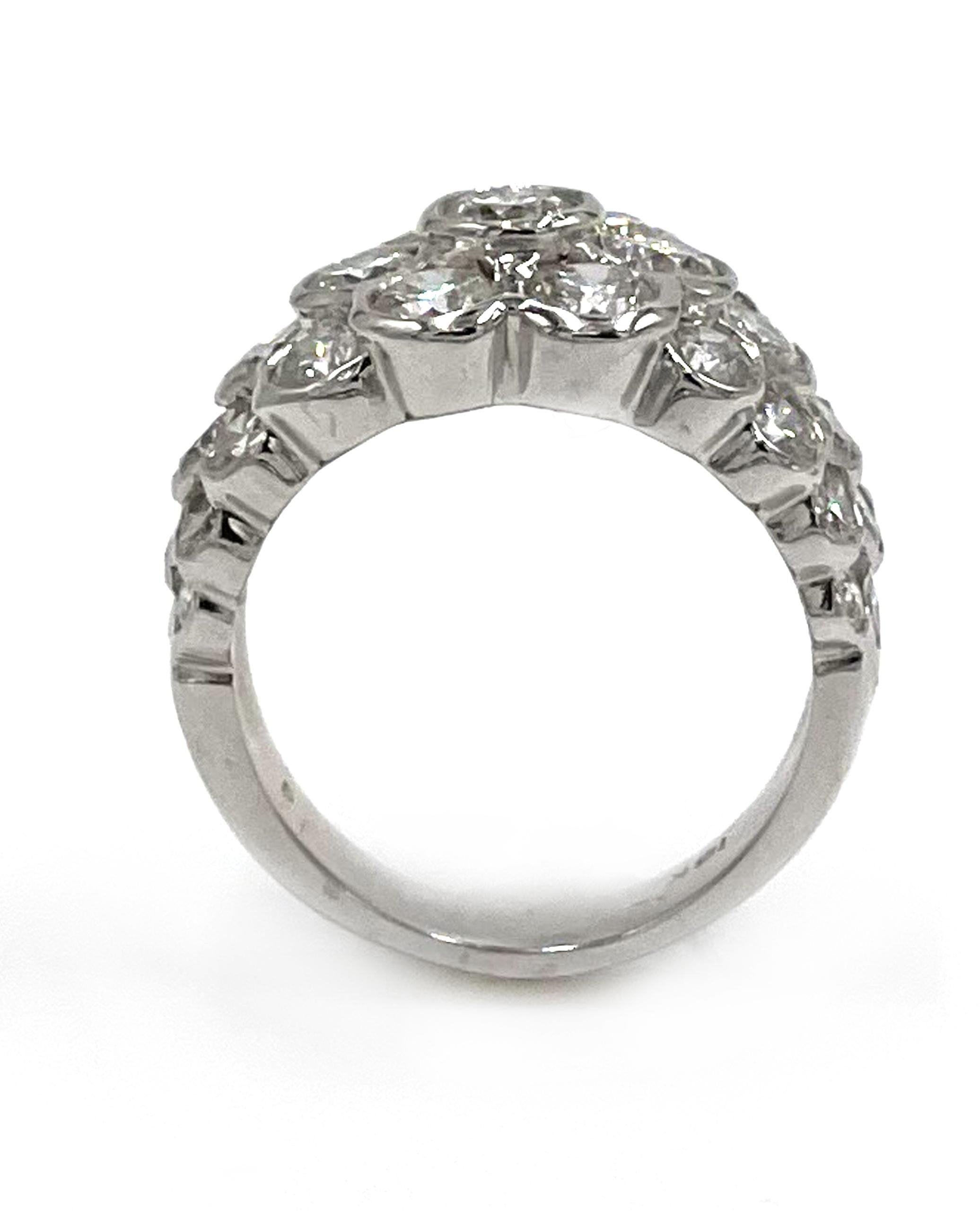 Round Cut Diamond Cluster Ring in 18K White Gold For Sale