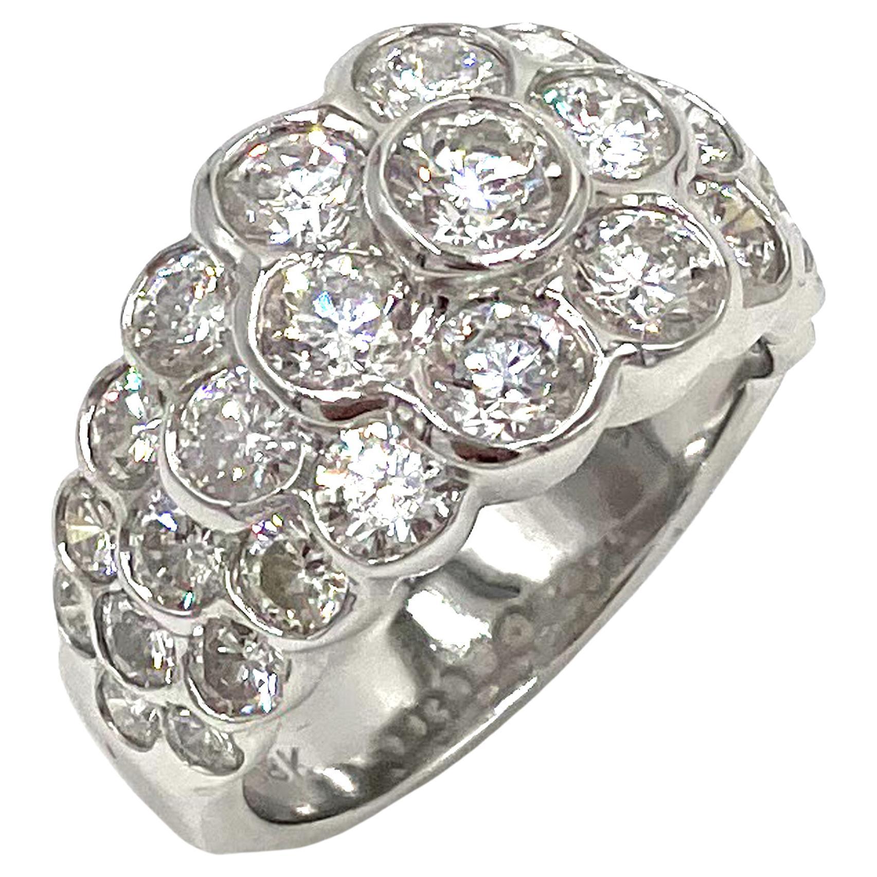 Diamond Cluster Ring in 18K White Gold with Round Diamonds Half Way Around