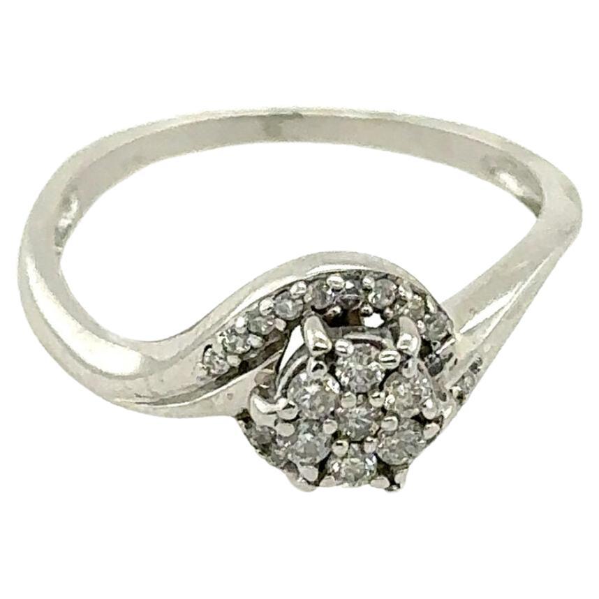 Diamond Cluster Ring on Crossover Band in 18ct White Gold For Sale