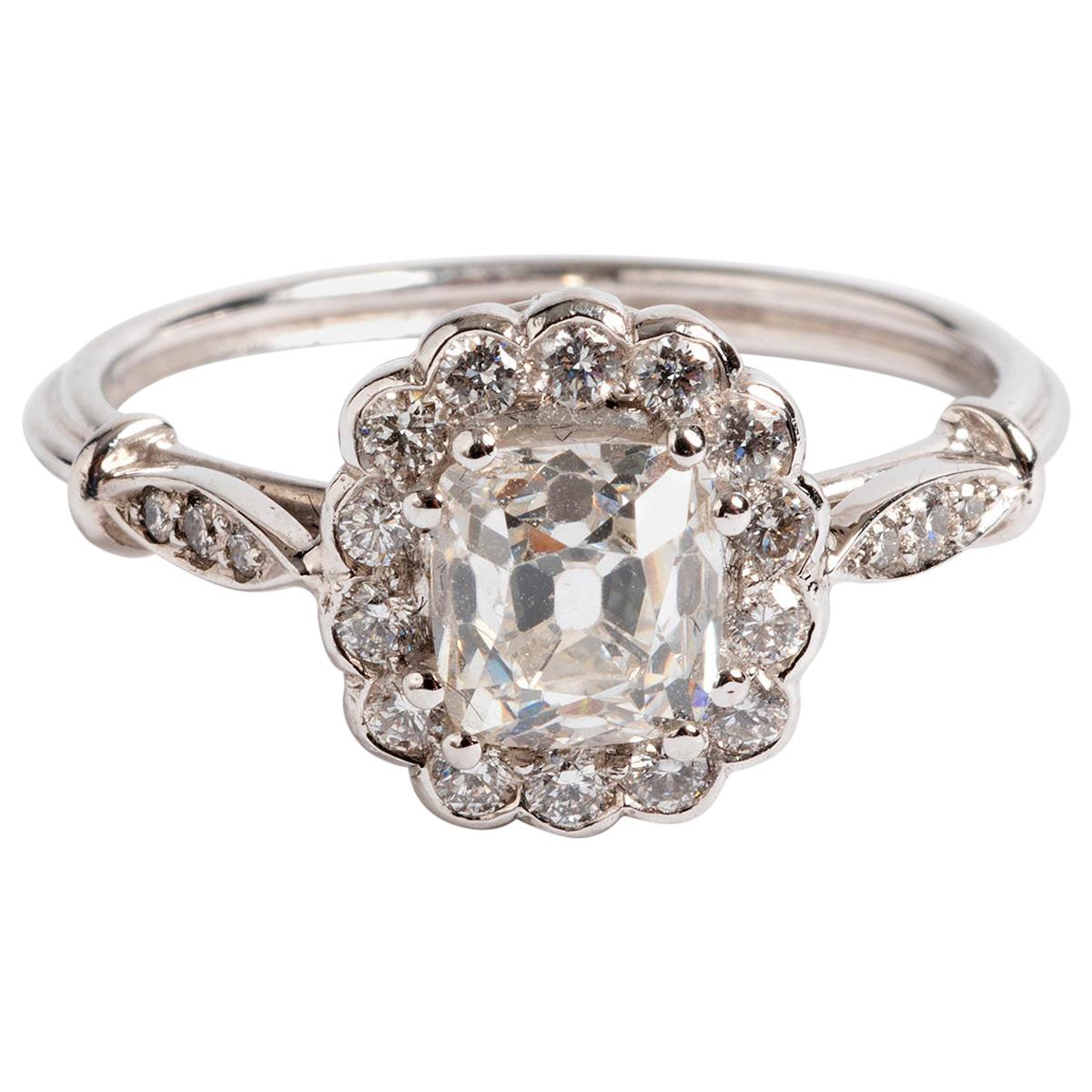 Diamond Cluster Ring, Platinum Band, Round Cut Diamonds For Sale
