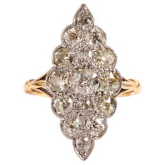 Diamond Cluster Ring, Platinum Mount 18 Karat Yellow Gold Band