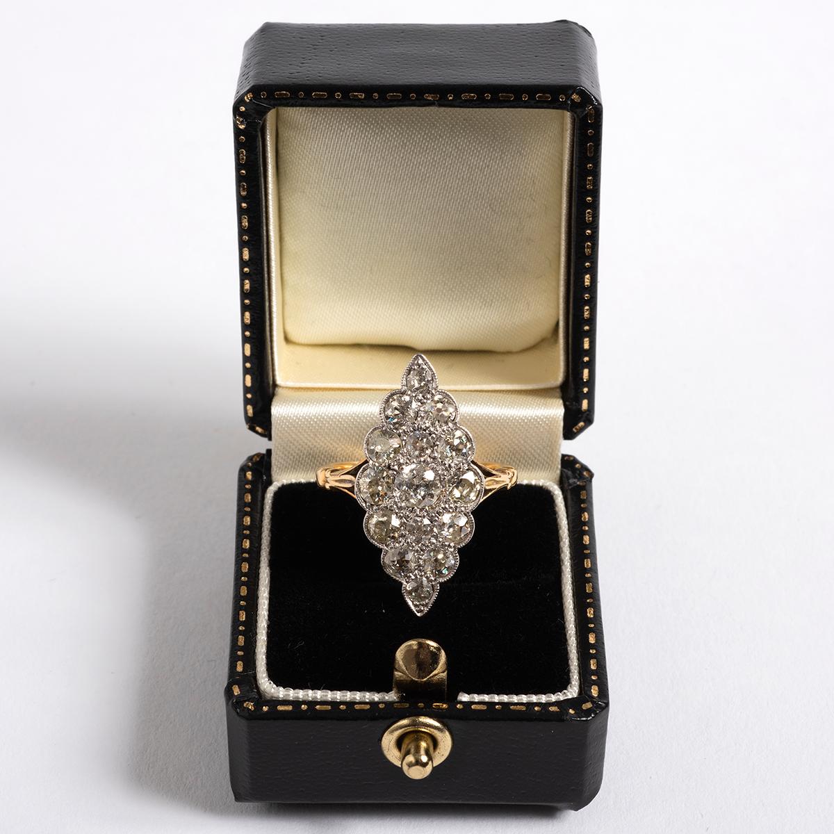 A unique piece within our carefully curated Vintage & Prestige fine jewellery collection, we are delighted to present the following:

With incredible statement value, our diamond cluster ring, set in a platinum mount with 18k yellow gold band,