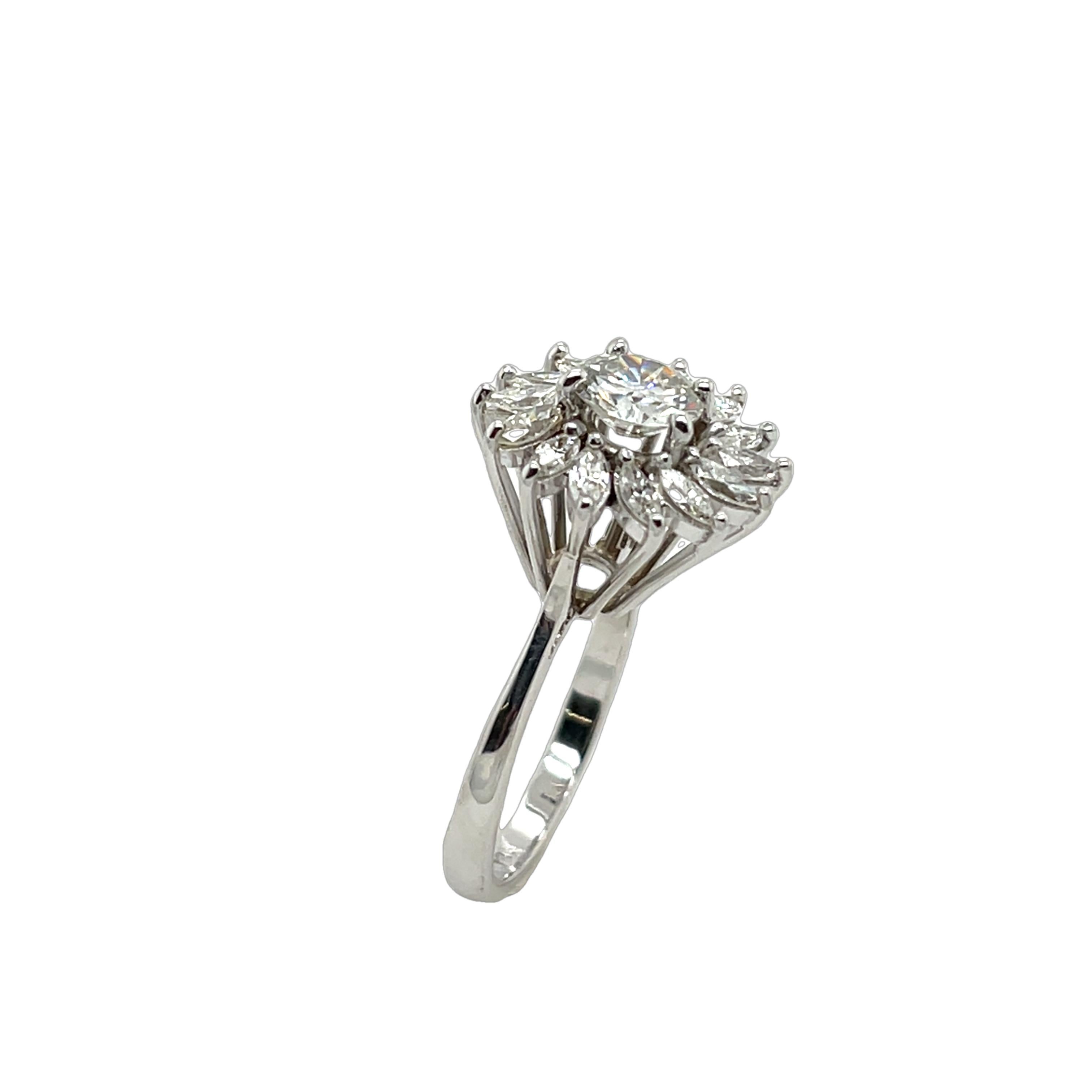Taille ronde Bague grappe de diamants en or blanc 18 carats, 1,75 carat en vente