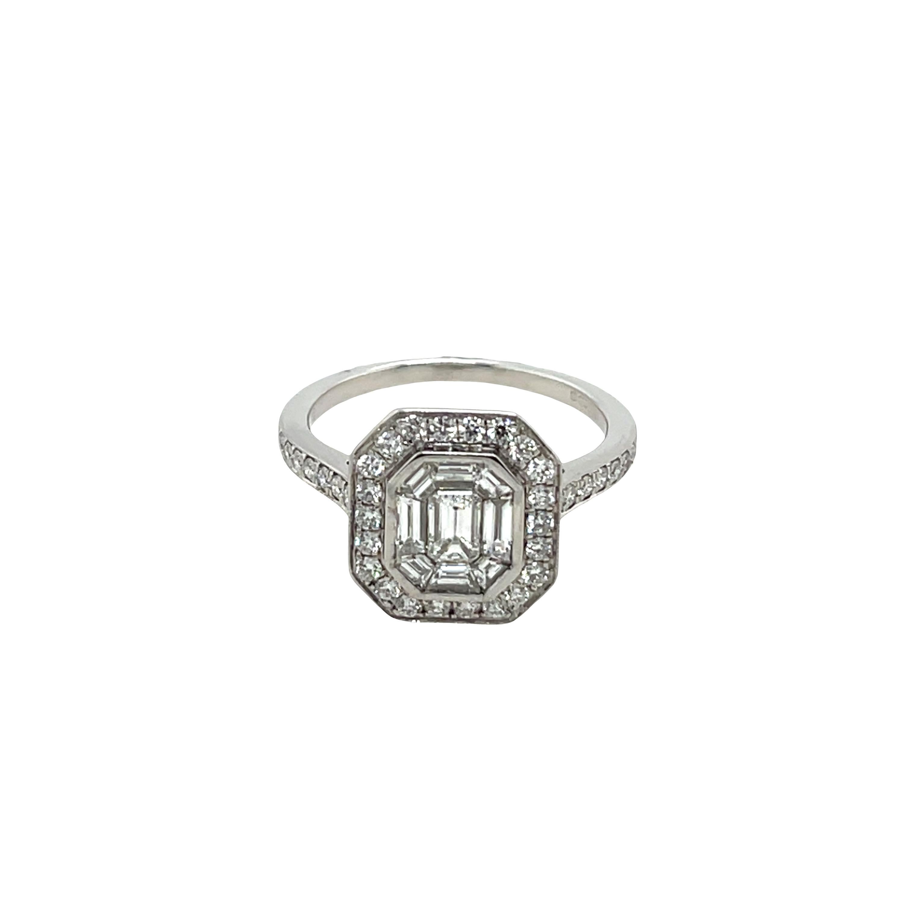 Bague en or blanc 18 ct avec 1,0 ct de diamant en grappe en vente 1