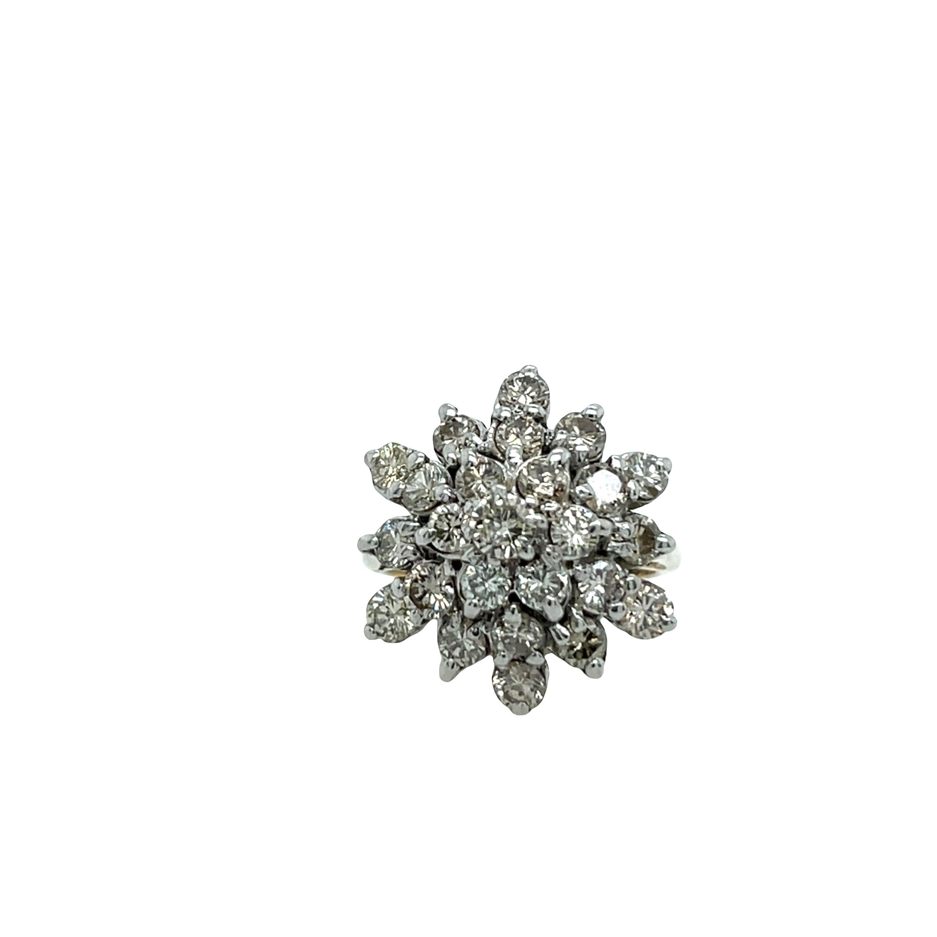 Women's Diamond Cluster Ring Set with 1.0ct In 9ct Yellow & White Gold For Sale
