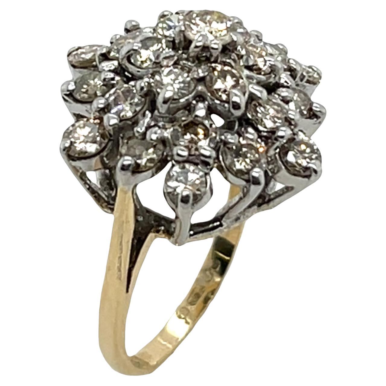 Diamant-Cluster-Ring mit 1,0ct in 9ct Gelb- und Weißgold