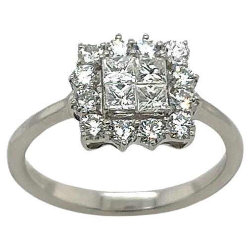 Diamond Cluster Ring Set with 1.0ct Natural Diamonds in Platinum For Sale