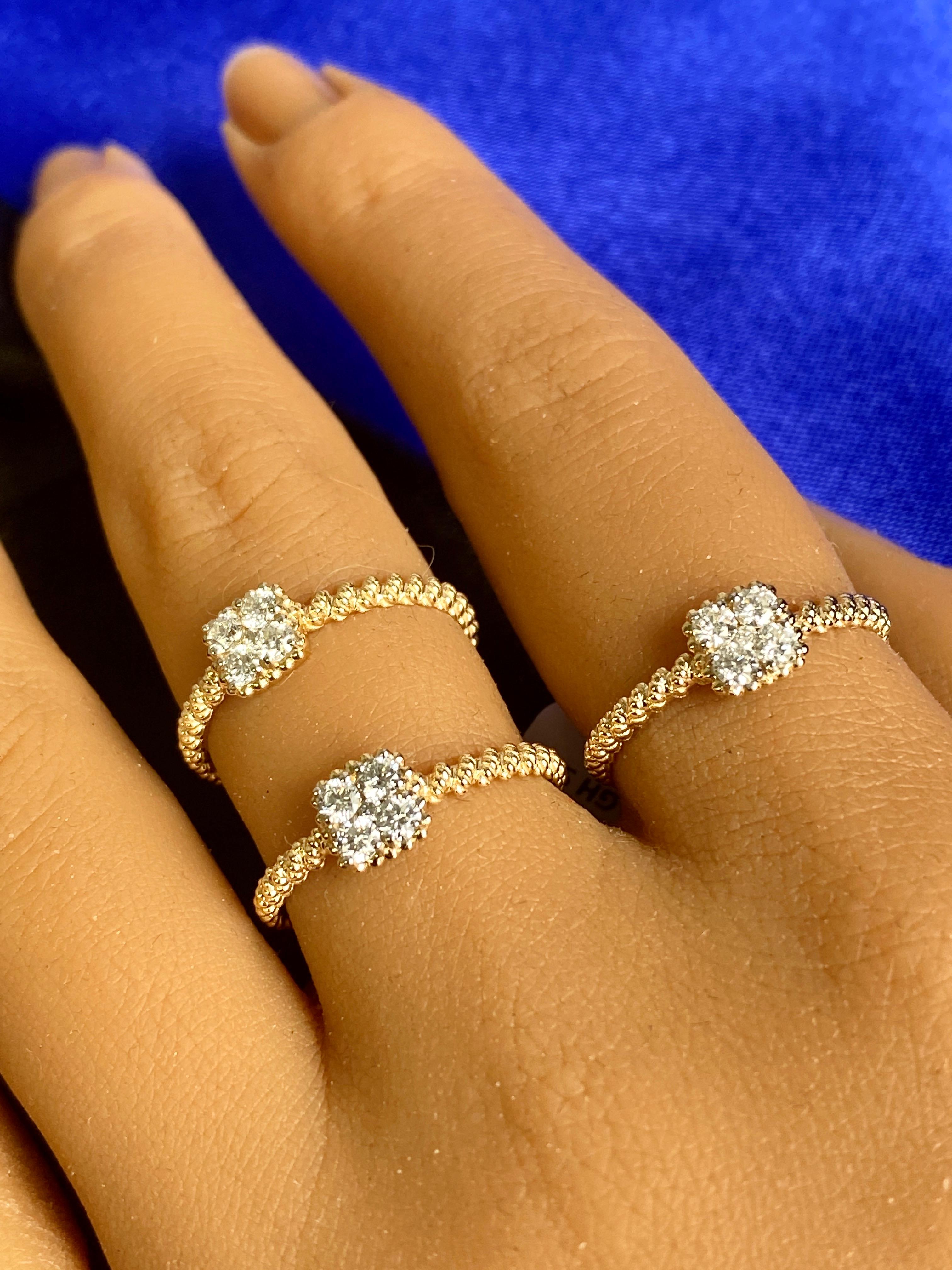 Diamant-Cluster-Ring, Solitär-Ring aus massivem Gold, natürlicher Diamant 14k Gold (Rundschliff) im Angebot