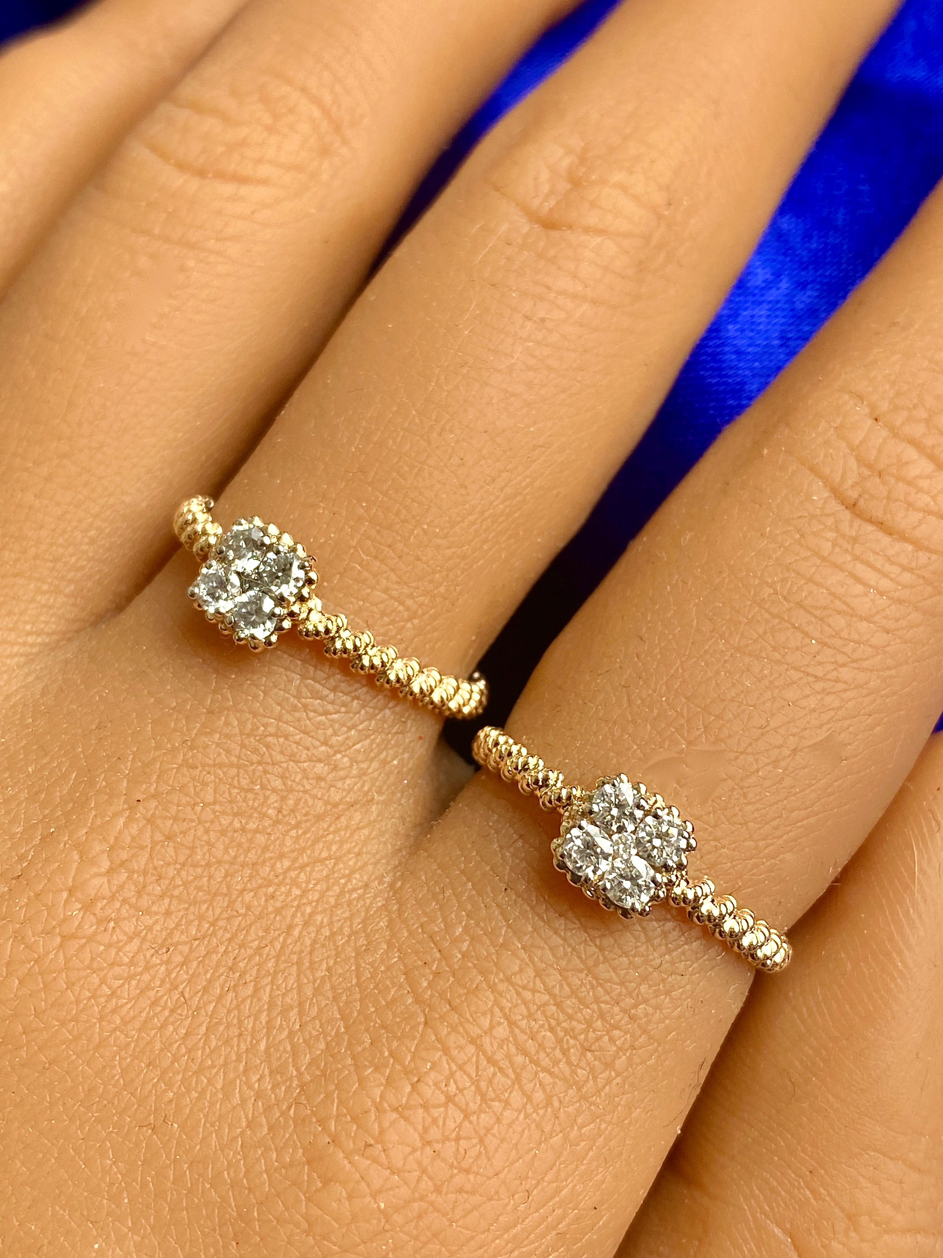 Diamond Cluster Ring, Solid Gold Solitaire Ring, Natural Diamond 14k Gold Ring In New Condition For Sale In New York, NY