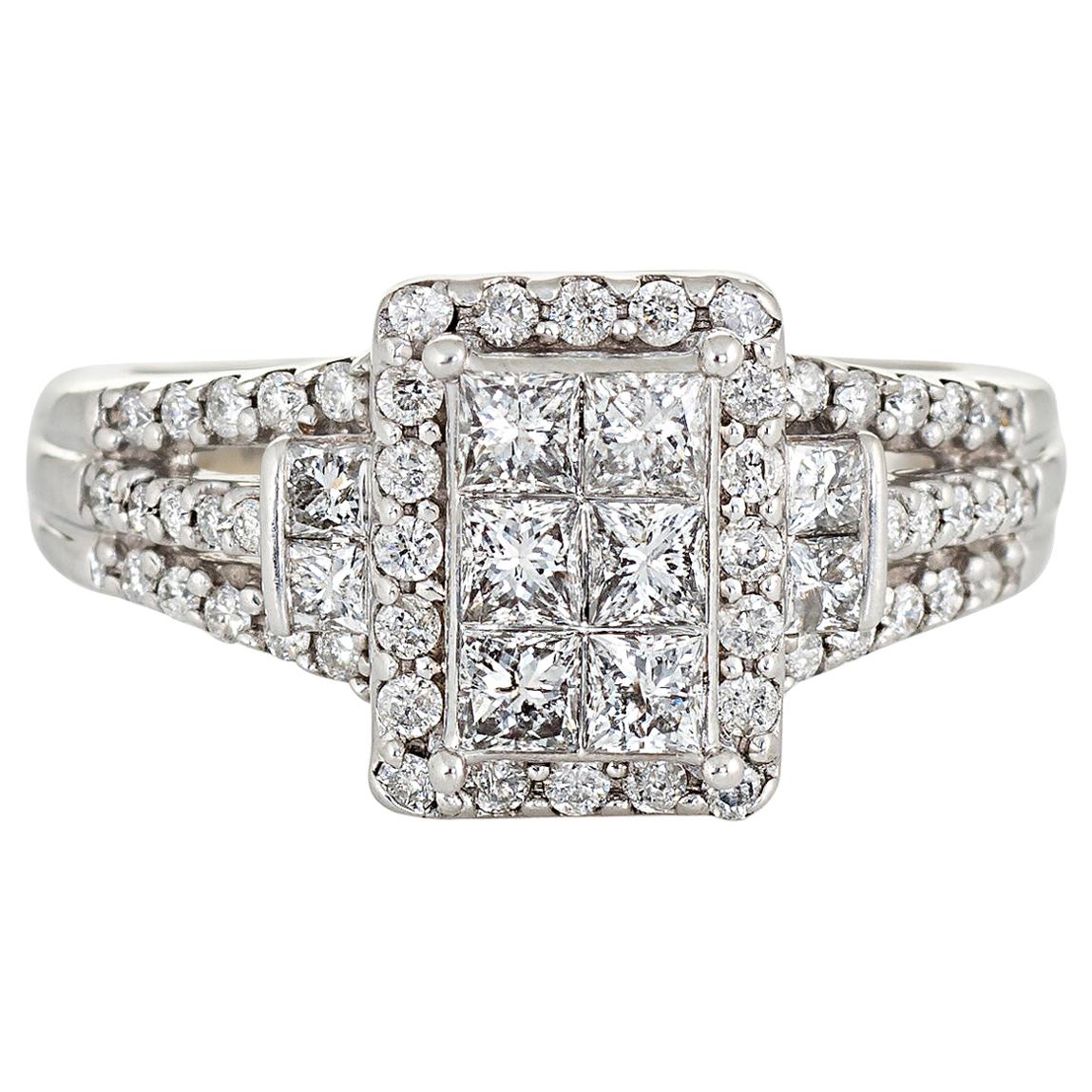 Diamond Cluster Ring Square Estate 10 Karat White Gold Fine Jewelry ...