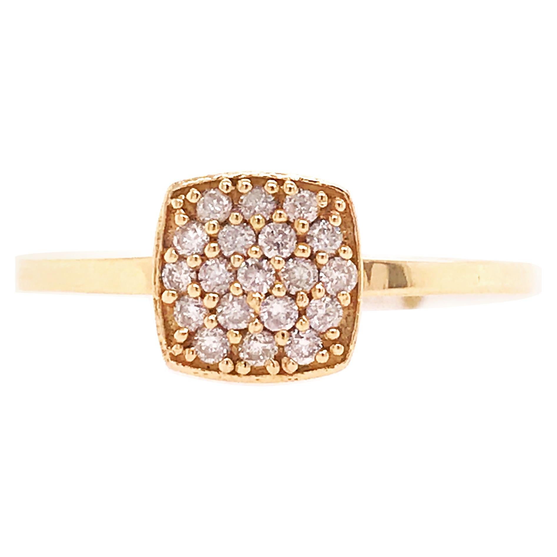 Diamond Pave Ring with .20 Carat Diamond Weight in 14 Karat Yellow Gold, Cushion