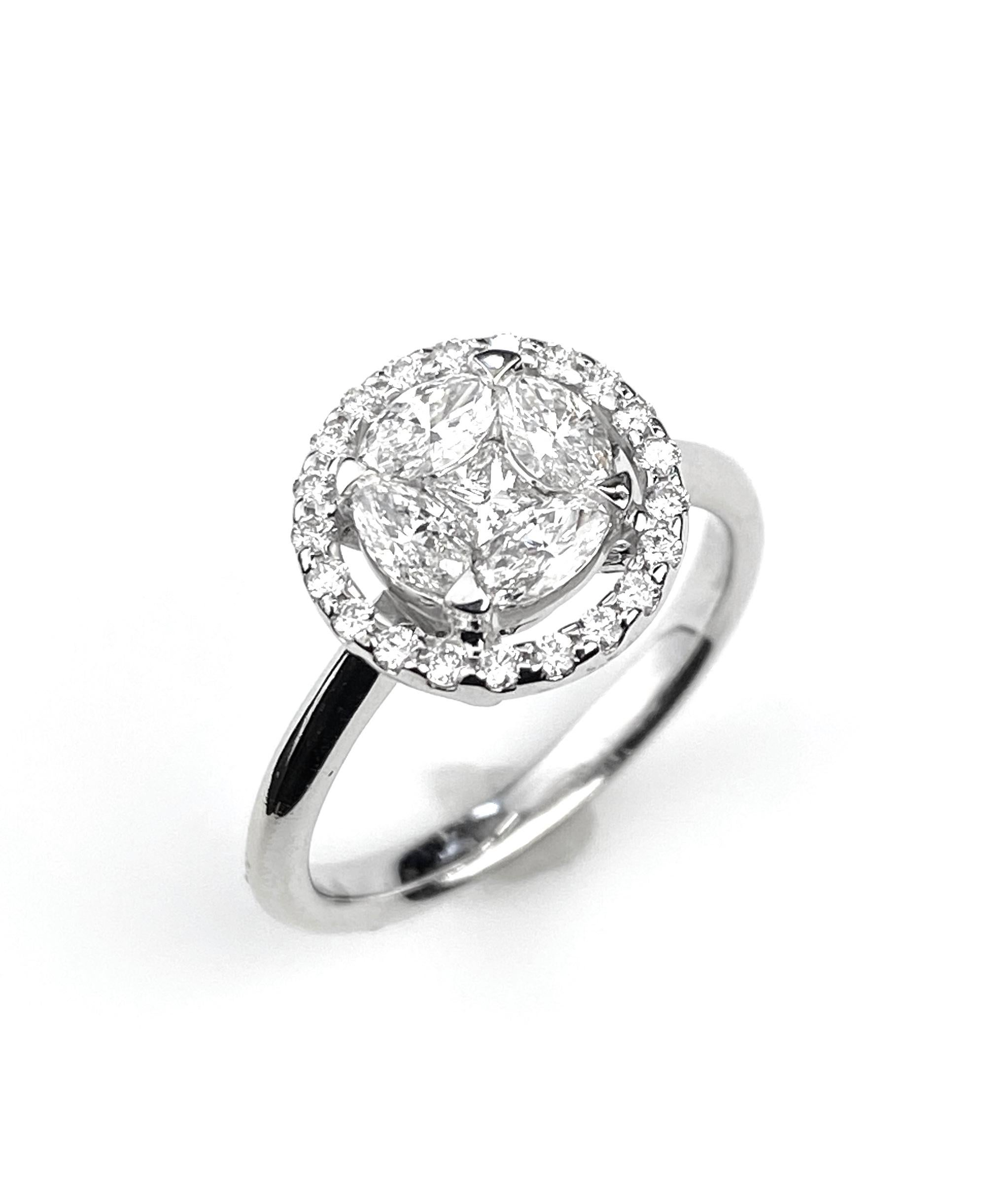 Round Cut Diamond Cluster Ring with Round, Marquise and Princess Cut Diamonds For Sale