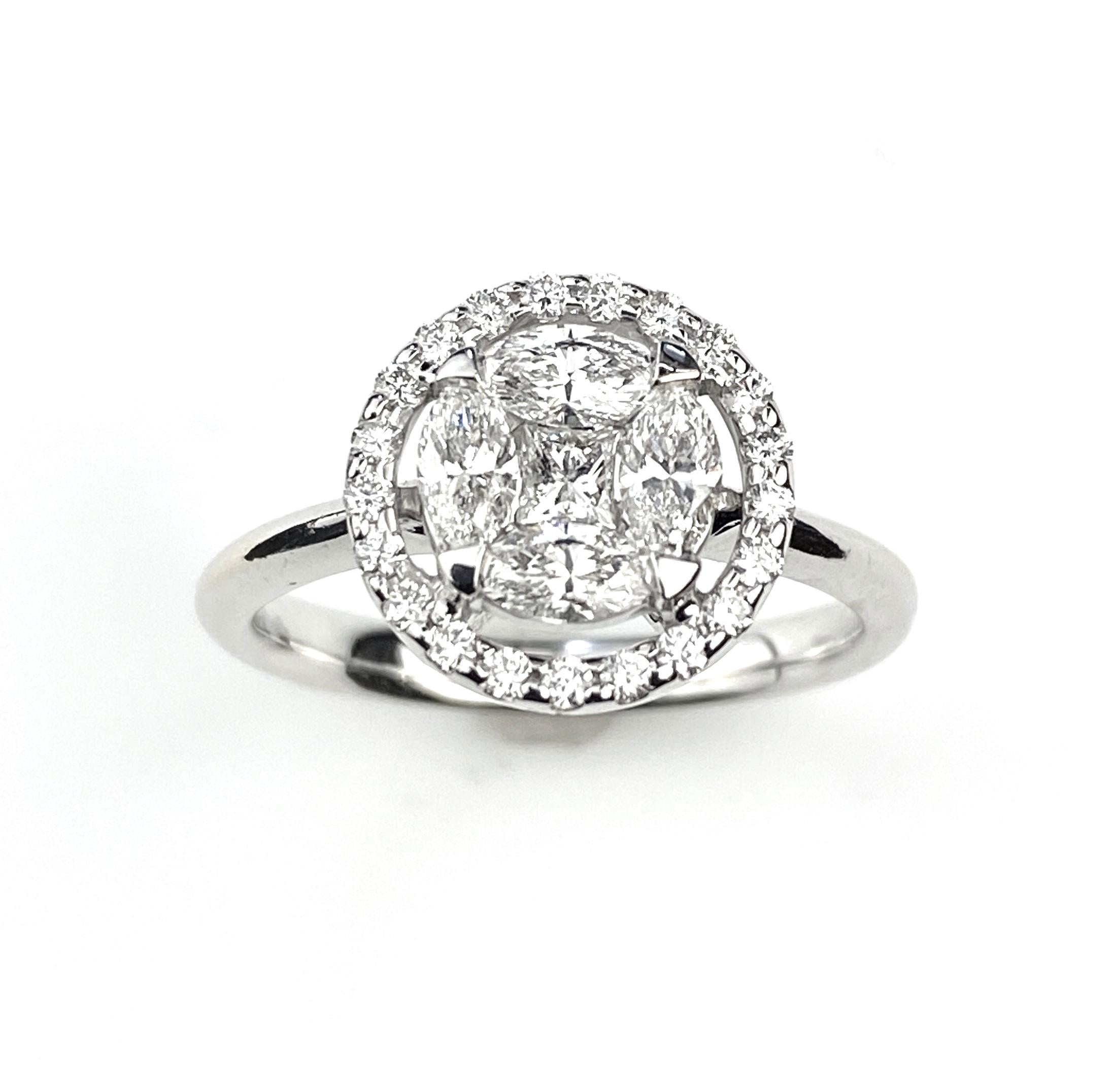 Diamond Cluster Ring with Round, Marquise and Princess Cut Diamonds In New Condition For Sale In Toronto, Ontario