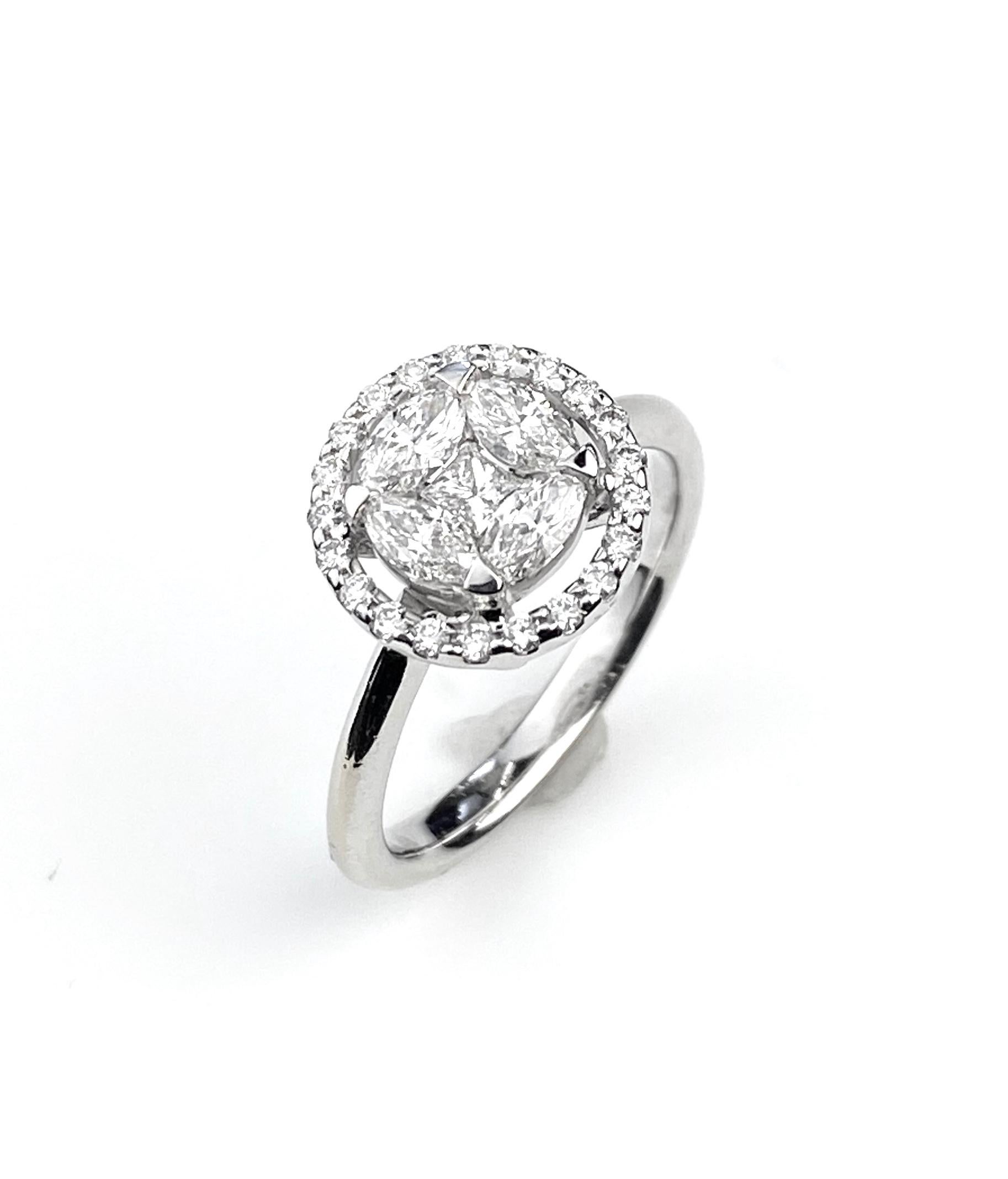 Women's Diamond Cluster Ring with Round, Marquise and Princess Cut Diamonds For Sale