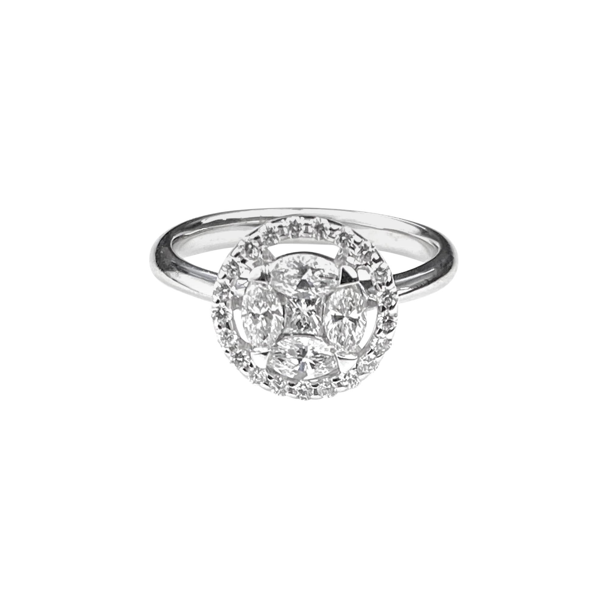 Diamond Cluster Ring with Round, Marquise and Princess Cut Diamonds For Sale