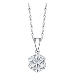 Collier à pendentif fleur en or blanc 18 carats avec grappe de diamants ronds de 0,33 carat