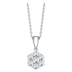 Diamond Cluster Round 0.33 Carat Pendant 18 Karat White Gold Flower Necklace