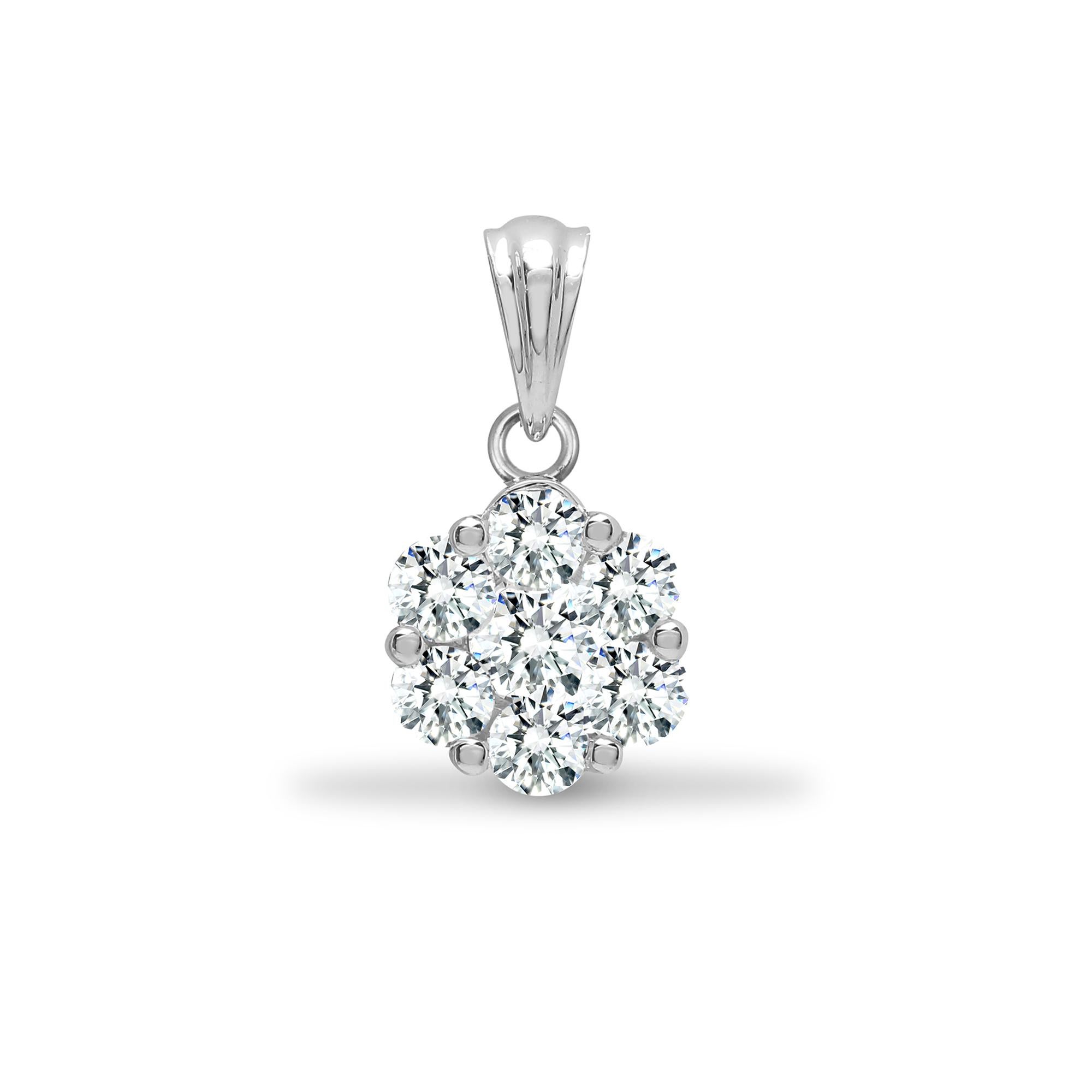 Collier à pendentif marguerite en or blanc 18 carats avec grappe de diamants ronds de 1 carat en vente 11