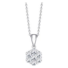 Diamond Cluster Round 1 Carat Pendant 18 Karat White Gold Daisy Flower Necklace