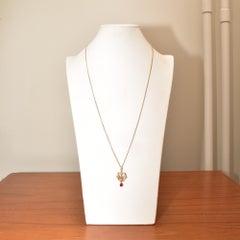 Diamond Cluster Ruby Lavaliere Pendant Necklace in 14k Yellow Gold