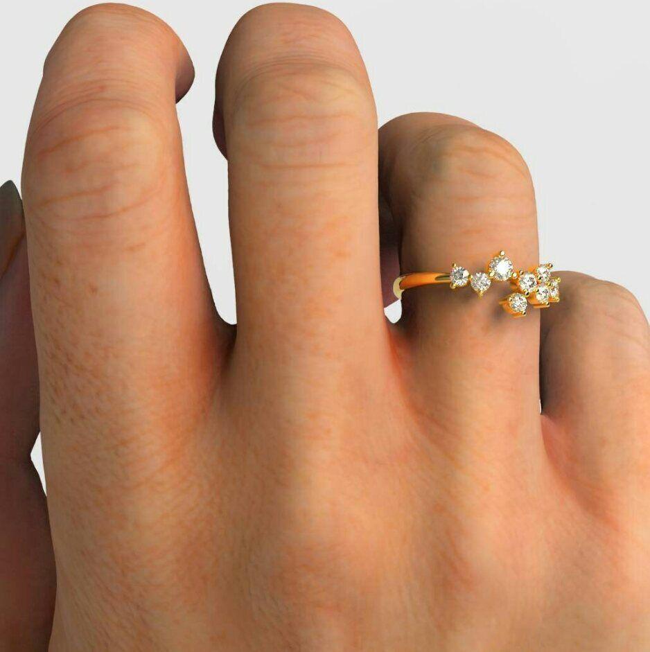 Alliance empilable en or massif 14 carats avec diamants, cadeau de Valentin en vente 6