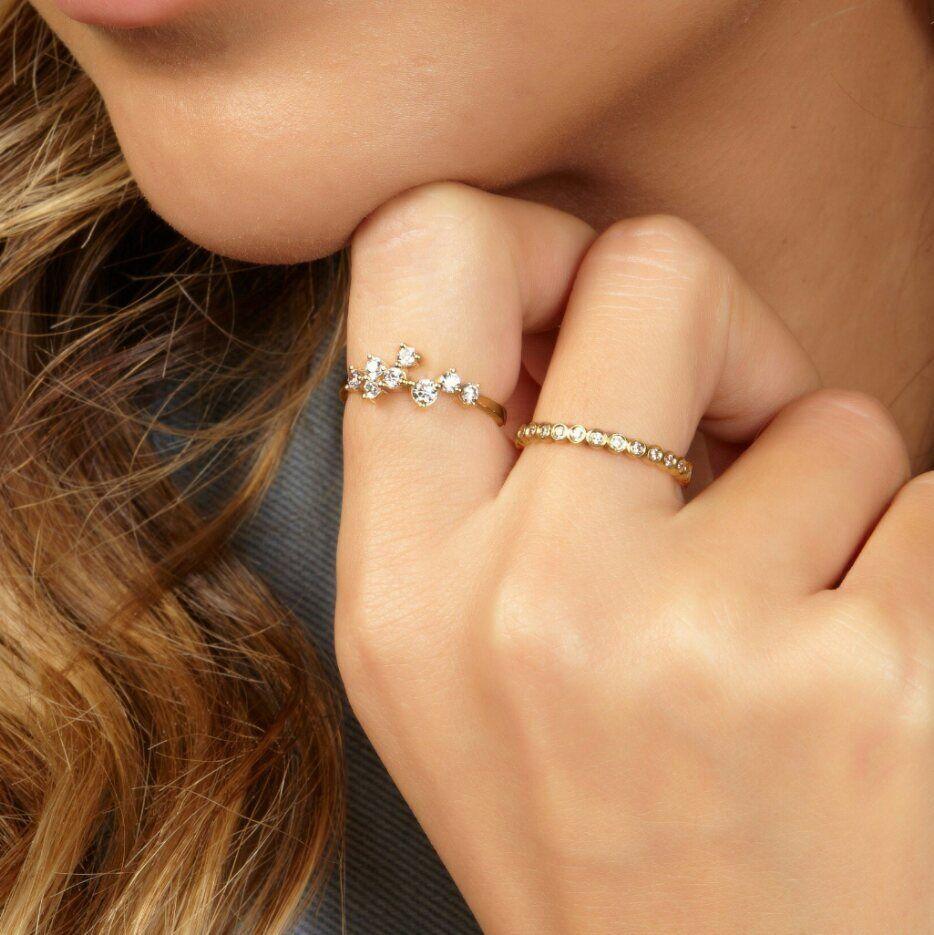 Diamant-Cluster-Stapelring 14K Massivgold Ehering Valentins Geschenk für Damen oder Herren im Angebot