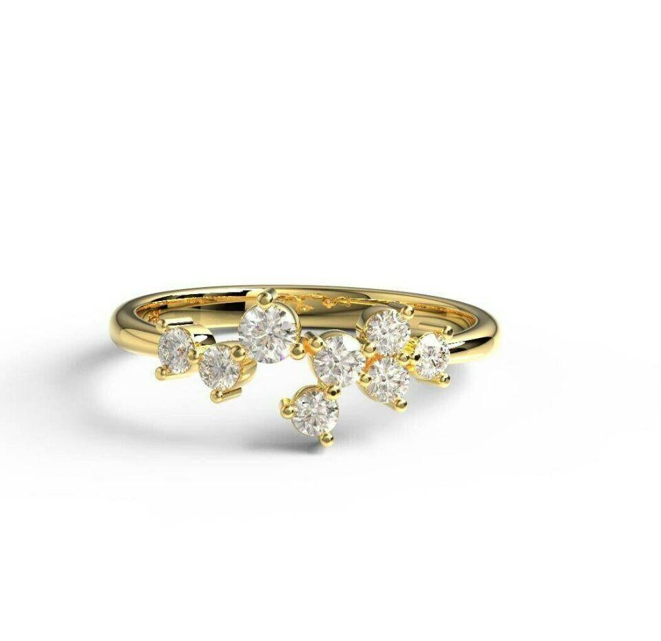 Diamond Cluster Stacking Ring 14K Solid Gold Wedding Band ring Valentines Gift For Sale 3