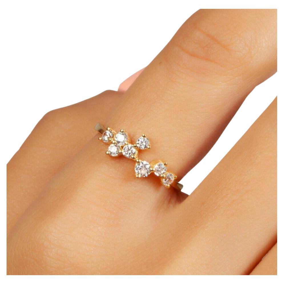 Diamant-Cluster-Stapelring 14K Massivgold Ehering Valentins Geschenk im Angebot