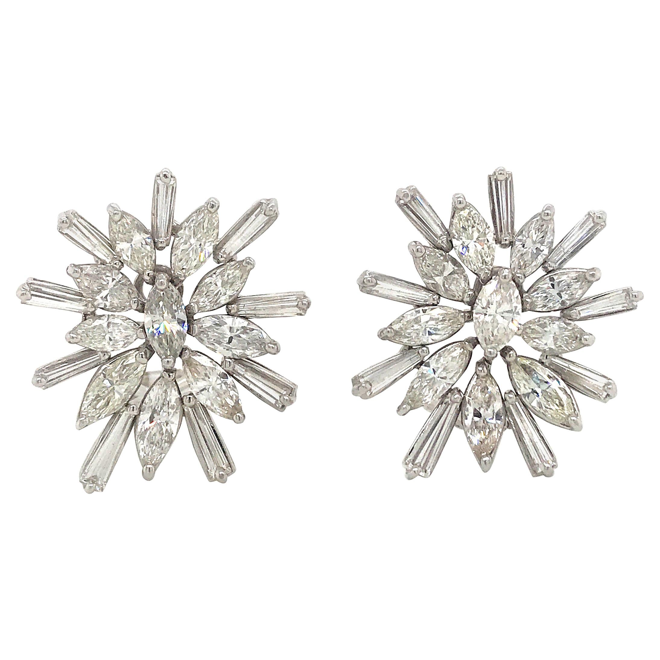 Diamond Cluster Starbust Earrings 9.20 Carat 18 Karat White Gold