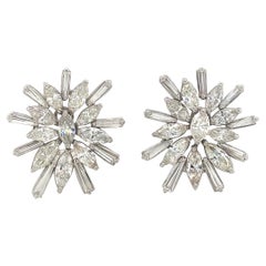 Diamond Cluster Starbust Earrings 9.20 Carat 18 Karat White Gold