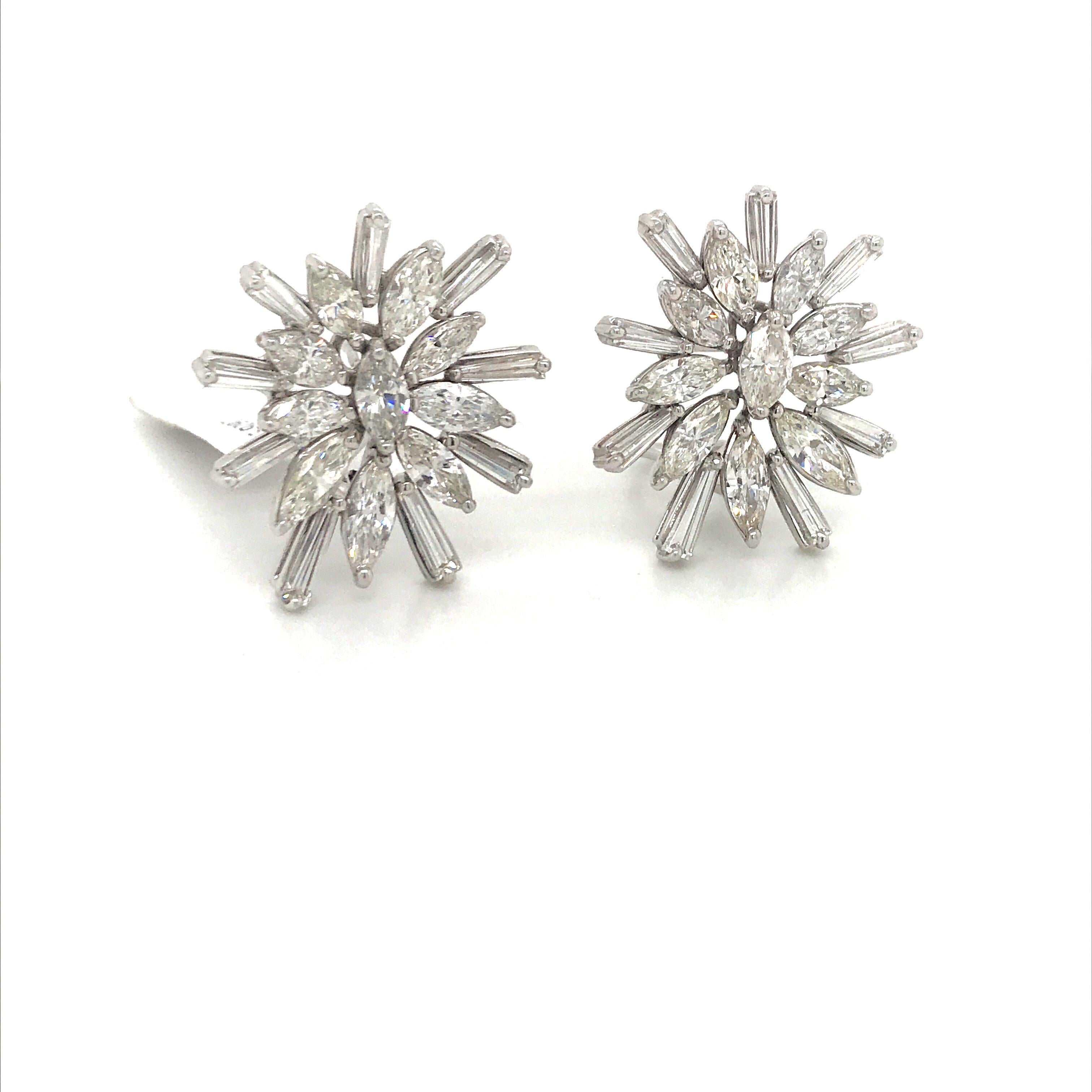 Marquise Cut Diamond Cluster Starbust Earrings 9.20 Carat 18 Karat White Gold