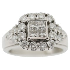 Diamond Cluster Statement Ring Set in 9K White Gold 1.32 Carat Natural