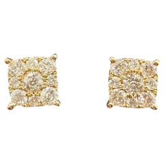 Diamond Cluster Stud Earrings 10K Yellow Gold 1.50ctw Natural Diamonds New