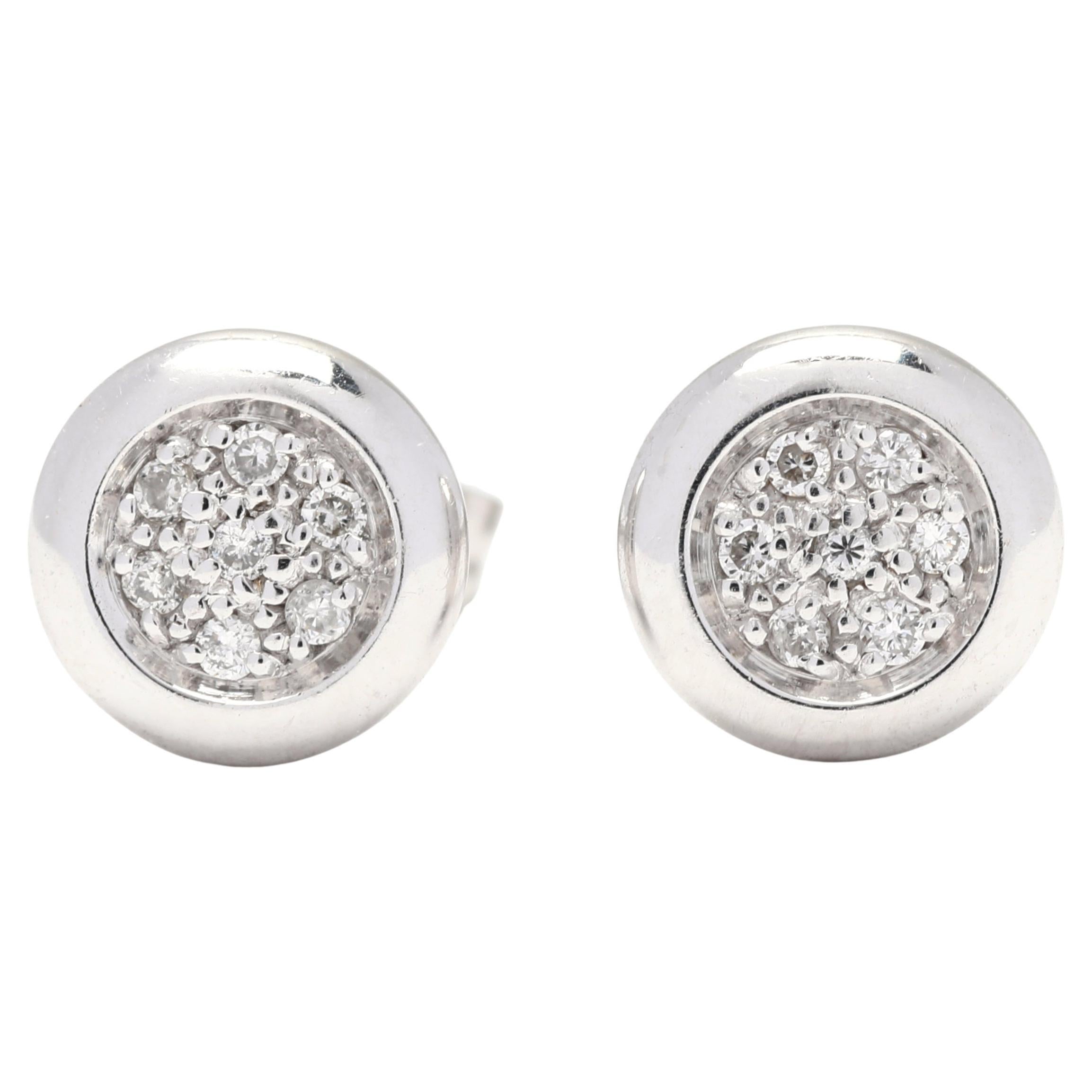 Diamond Cluster Stud Earrings, 14K White Gold, Length 6.35mm, Small Diamond 