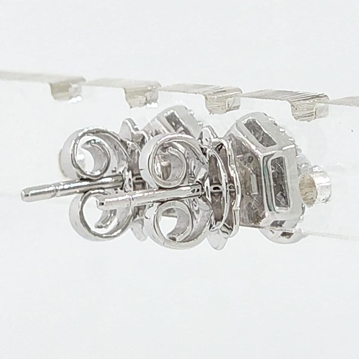 Round Cut Diamond Cluster Stud Earrings in 14 Karat White Gold For Sale