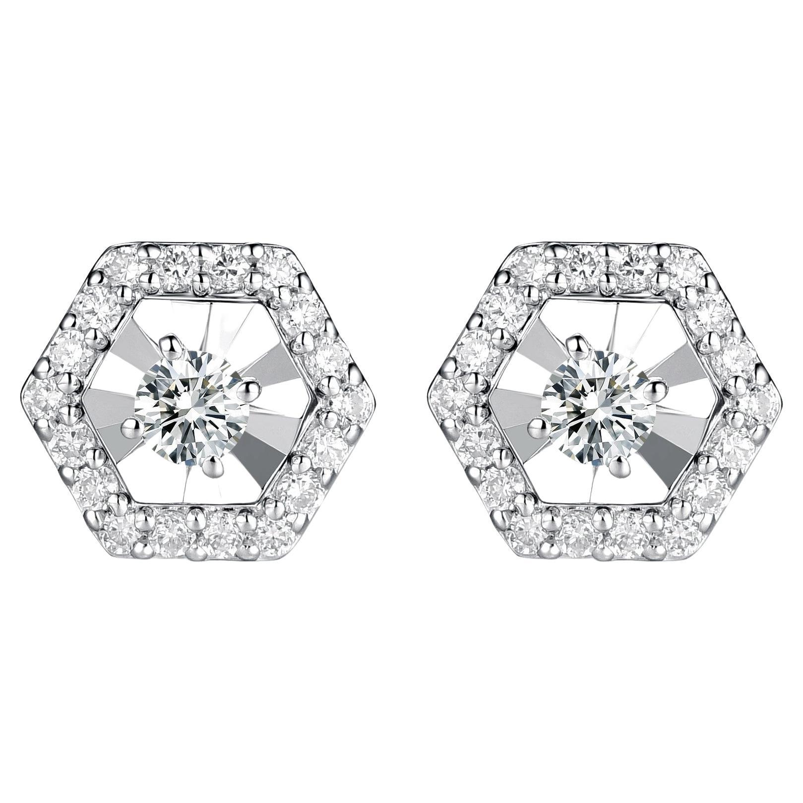 Diamond Cluster Stud Earrings in 14 Karat White Gold For Sale