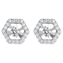Diamond Cluster Stud Earrings in 14 Karat White Gold