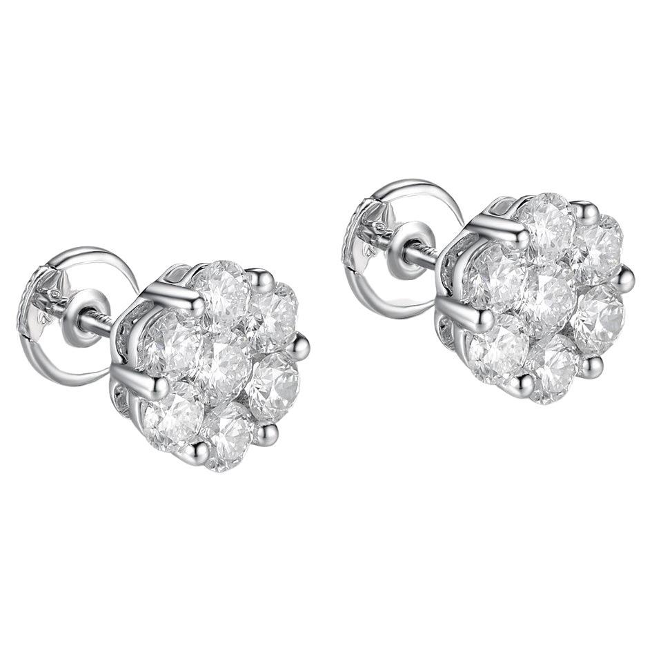 Rectangular Diamond Stud Earrings in 18 Karat White Gold For Sale at ...
