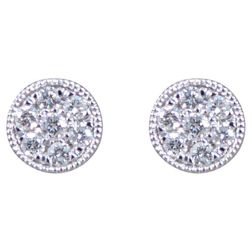 Diamant-Cluster-Ohrstecker aus 9 Karat Weißgold mit kreisförmiger Maserung