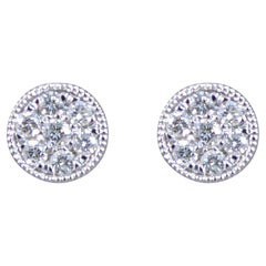 Diamond Cluster Stud Earrings in 9ct White Gold Milgrain Circular Setting