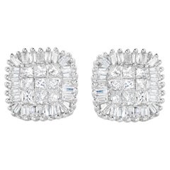 Diamond Cluster Stud Earrings Princess and Baguette Cut 0.5 Carats 10K Gold