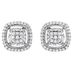 Diamond Cluster Stud Earrings Round Brilliant Cut 0.25 Carats Sterling Silver