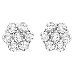 Diamond Cluster Stud Earrings Round Brilliant Cut 0.5 Carats 14K White Gold