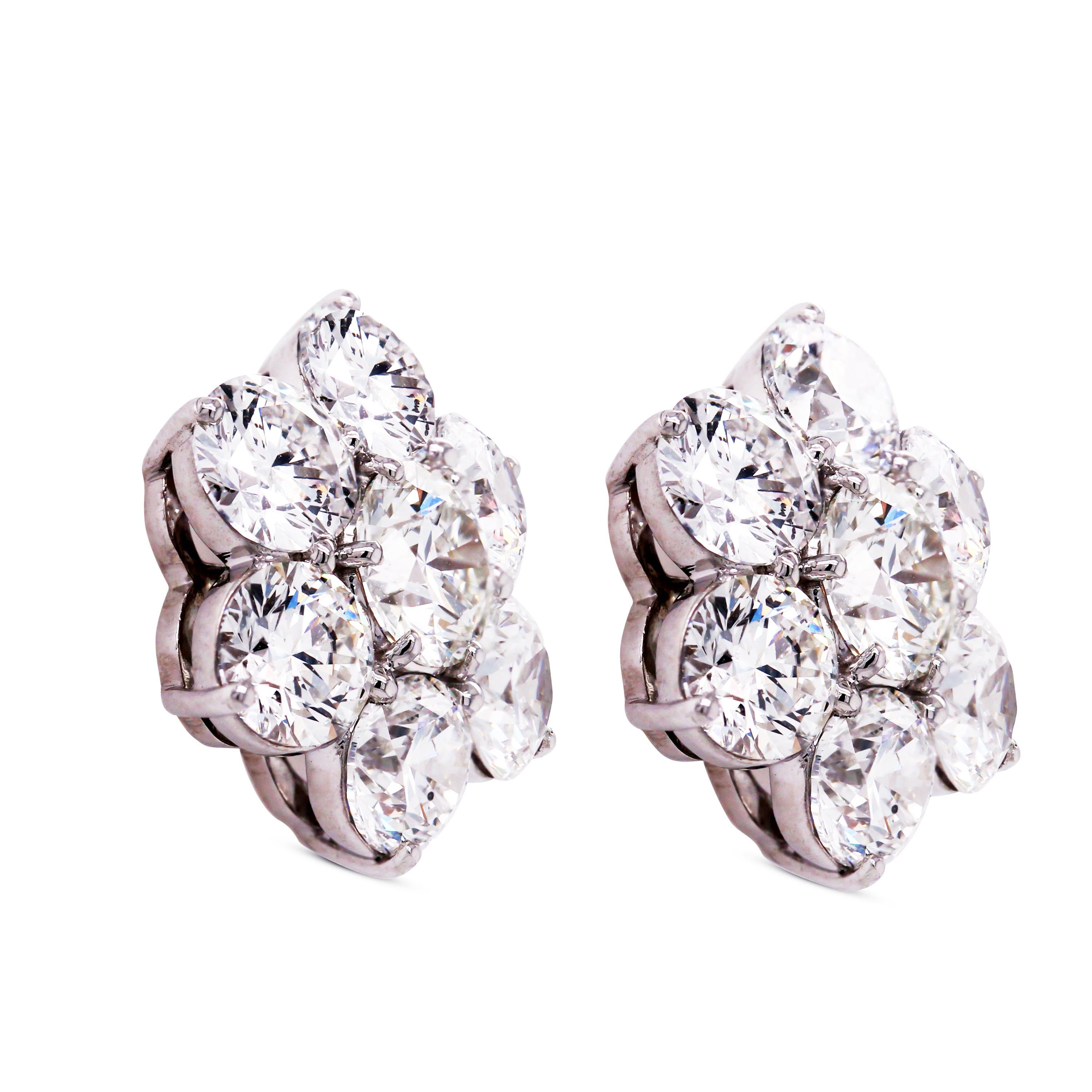 Round Cut Diamond Cluster Stud Earrings White Gold 7.84 Carat