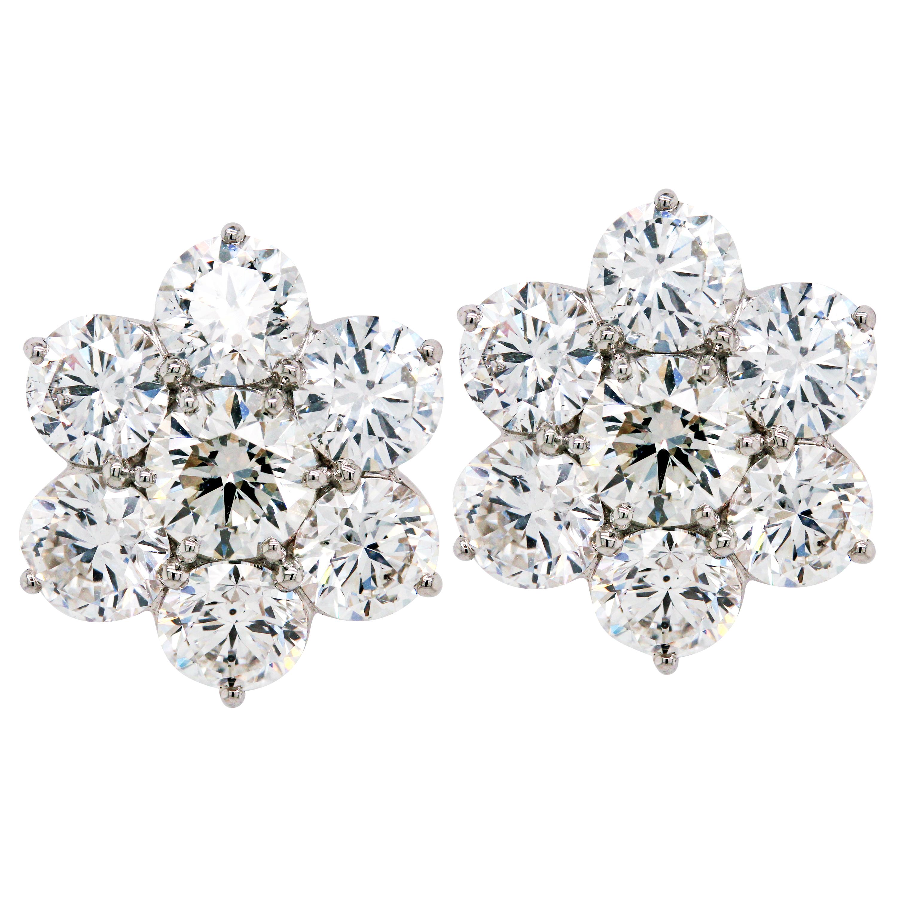 Diamond Cluster Stud Earrings White Gold 7.84 Carat